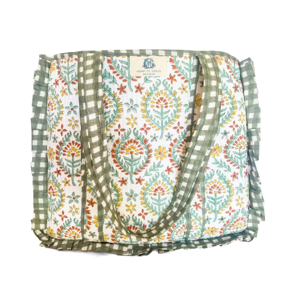 Heart of Grace Soleil Sage Large Quilted Ruffle Tote Bag
