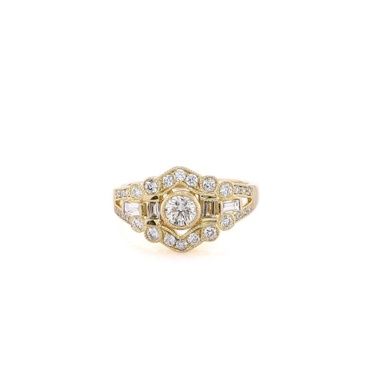 Estate 14 Karat Yellow Gold Bezel Set Diamond Ring