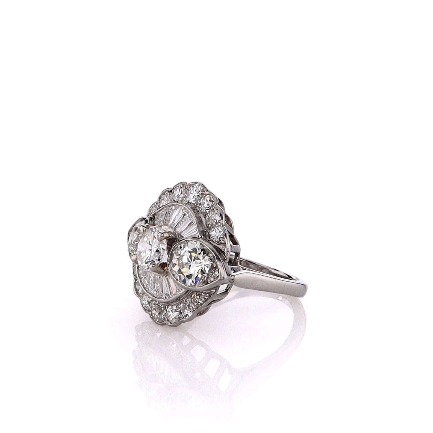 Estate Platinum 4.69ct Scalloped Edge Diamond Double Halo Ring