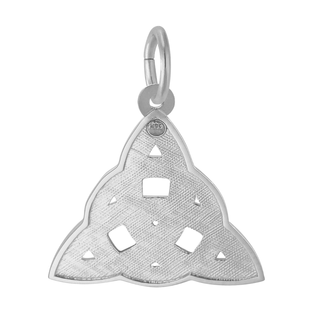 Back of Silver Celtic knot pendant on a white background