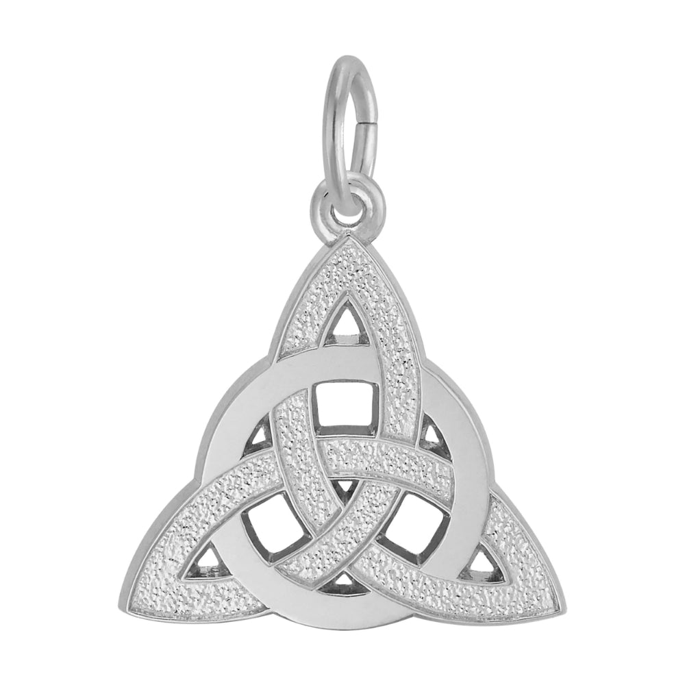Silver Celtic knot pendant on a white background