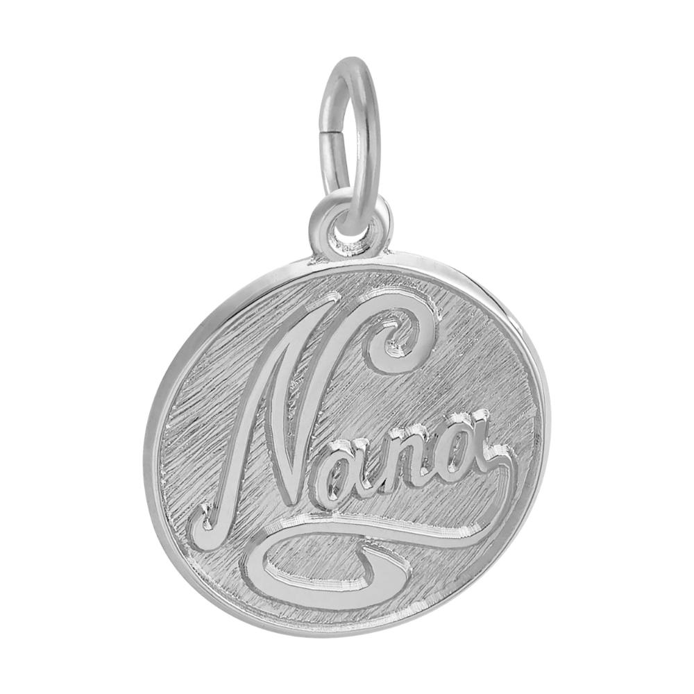 Silver charm with 'Nana' engraved on a white background