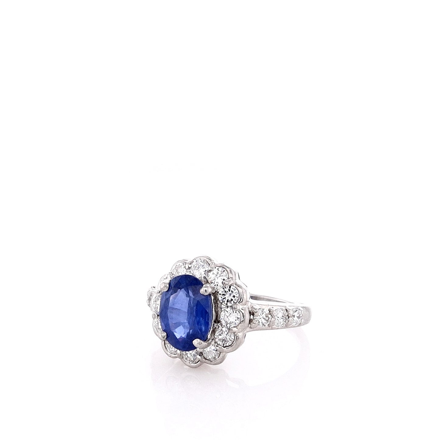 Estate Platinum 2.20ct Oval Sapphire and Diamond Halo Ring
