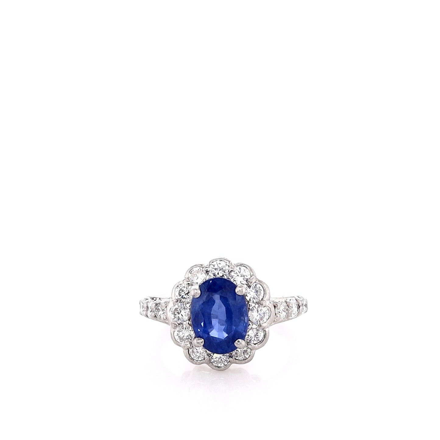 Estate Platinum 2.20ct Oval Sapphire and Diamond Halo Ring