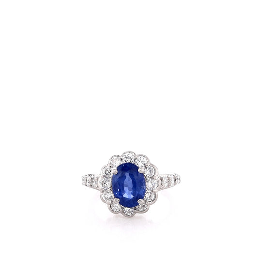 Estate Platinum 2.20ct Oval Sapphire and Diamond Halo Ring