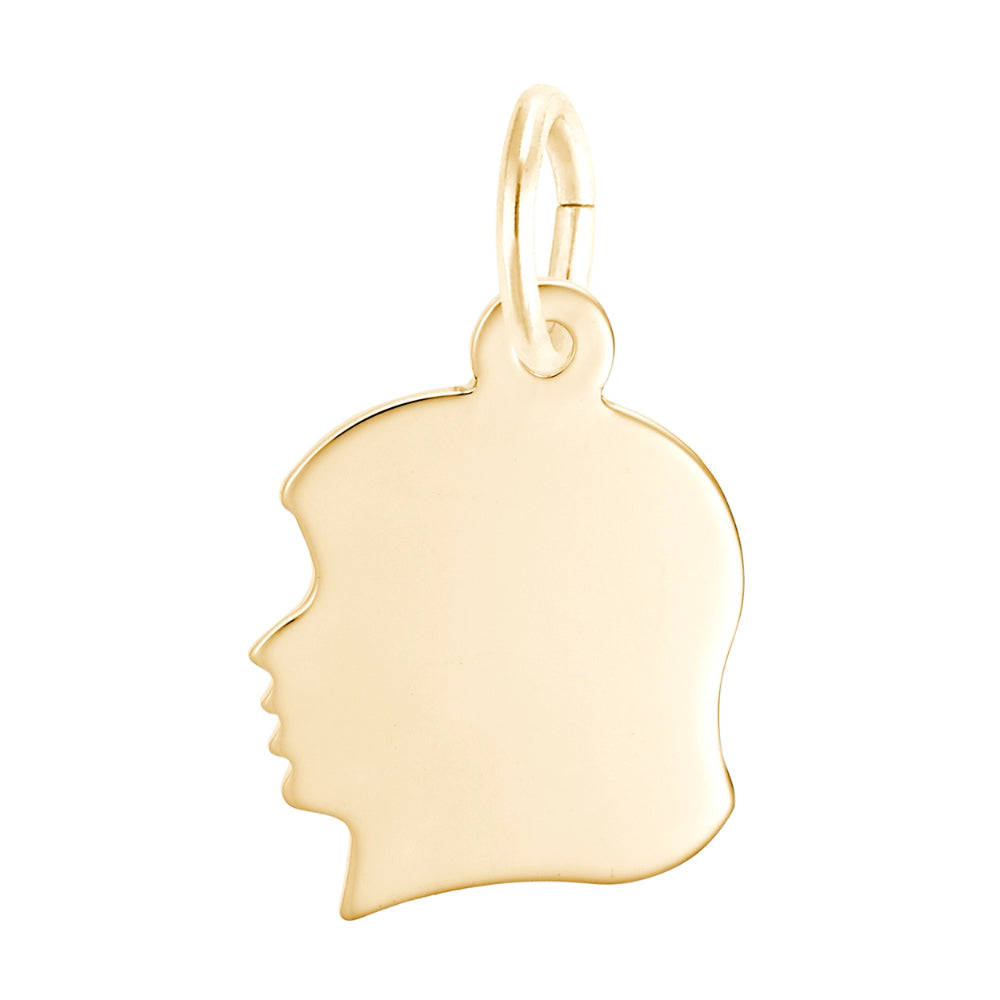 Gold pendant shaped like a profile of a face on a white background