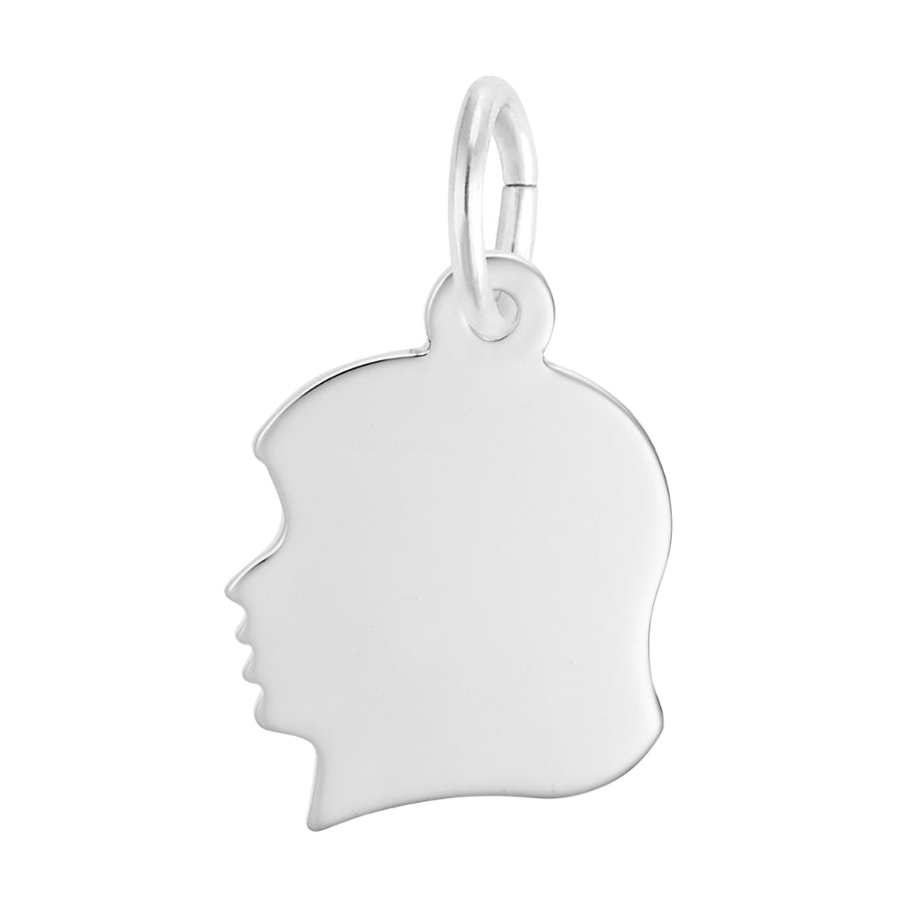 Silver profile-shaped pendant on a white background