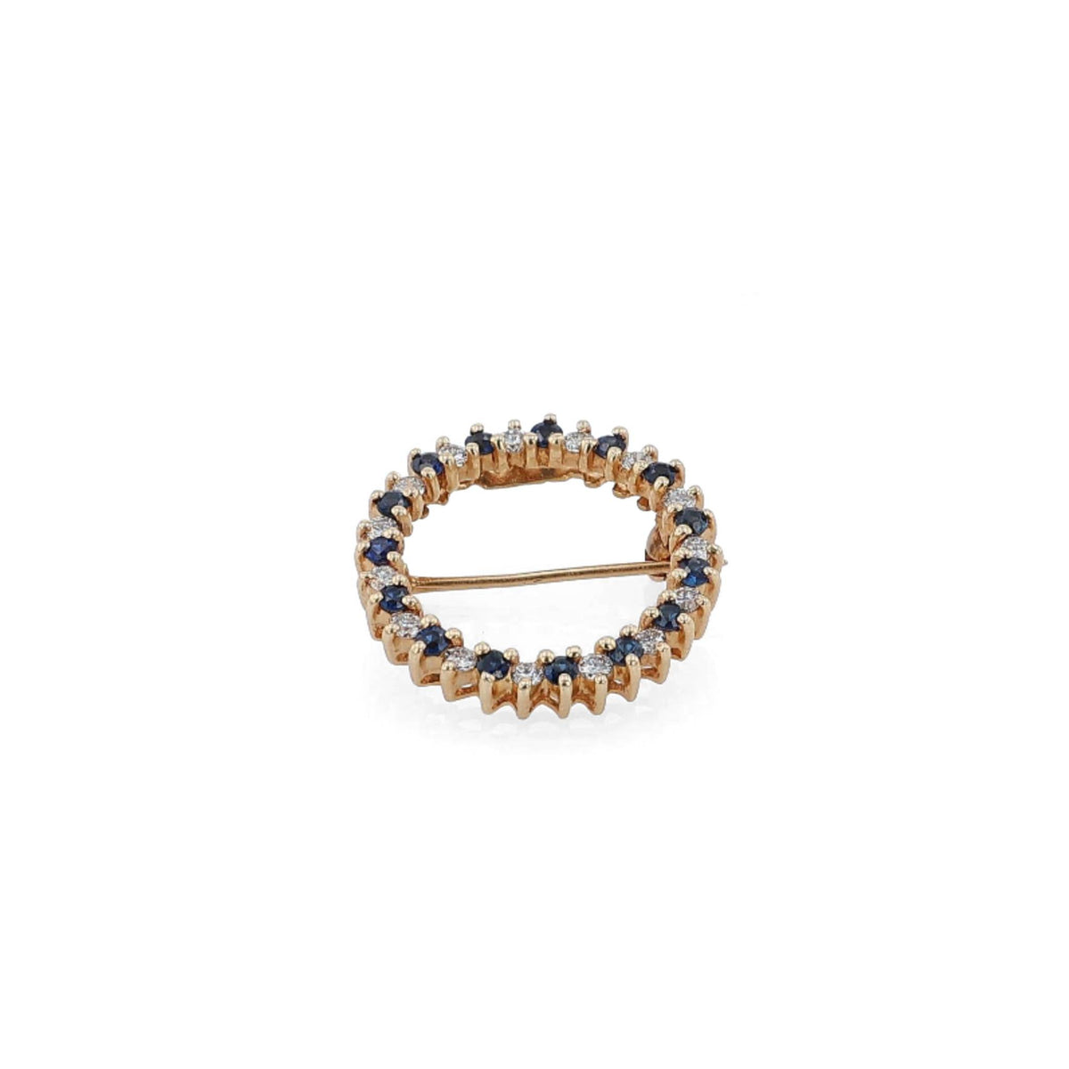 Estate 14k Yellow Gold Diamond and Sapphire Circular Pin
