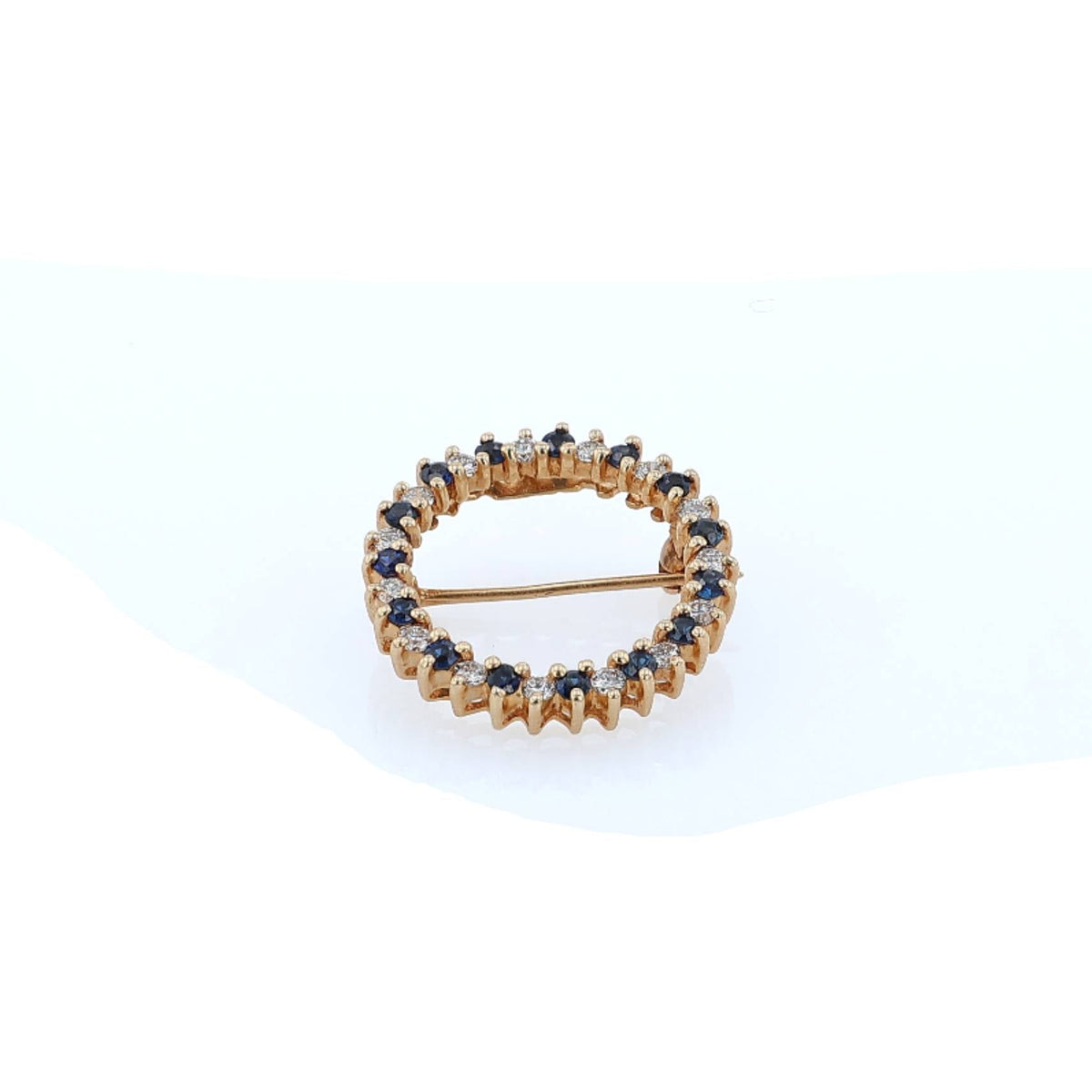 Estate 14k Yellow Gold Diamond and Sapphire Circular Pin