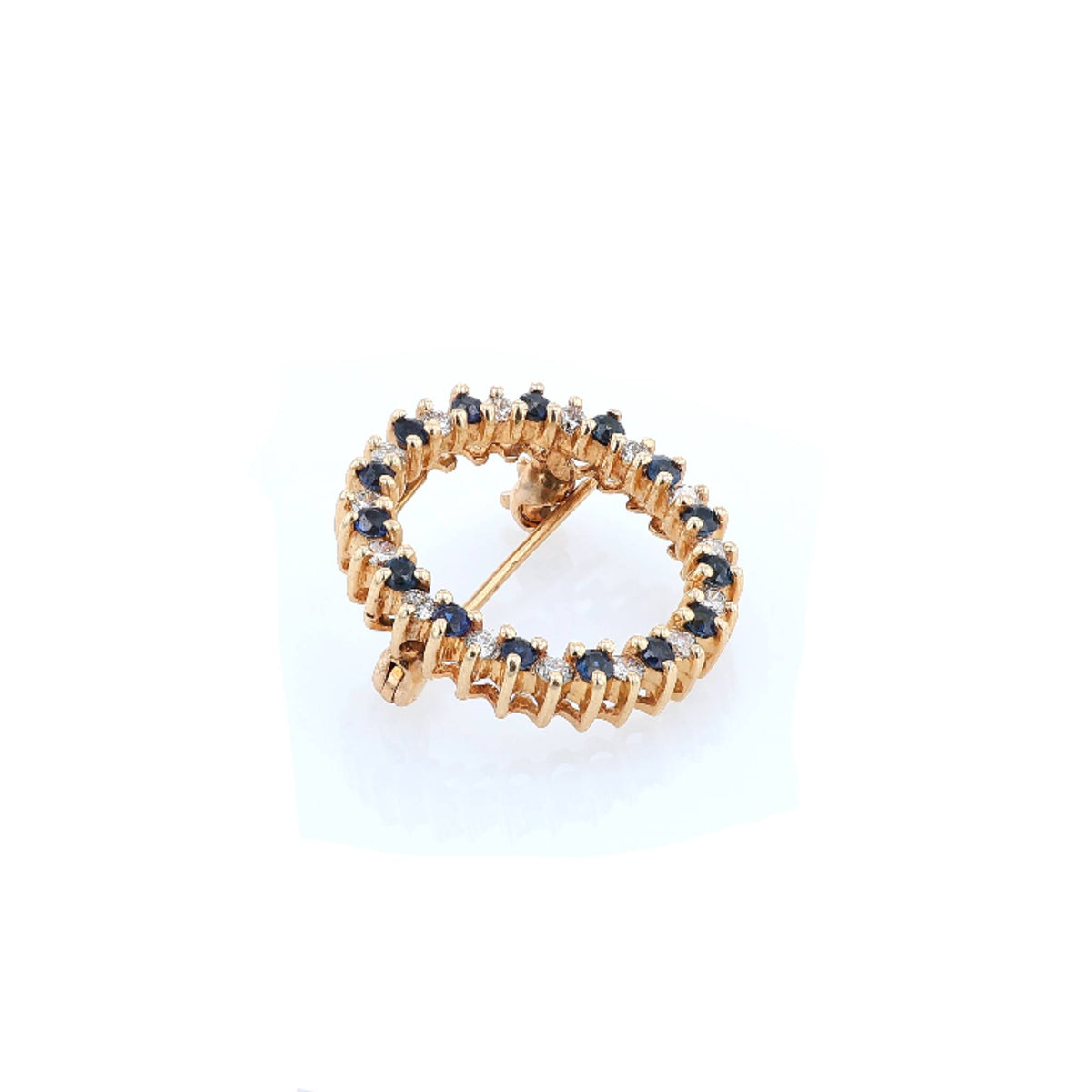Estate 14k Yellow Gold Diamond and Sapphire Circular Pin
