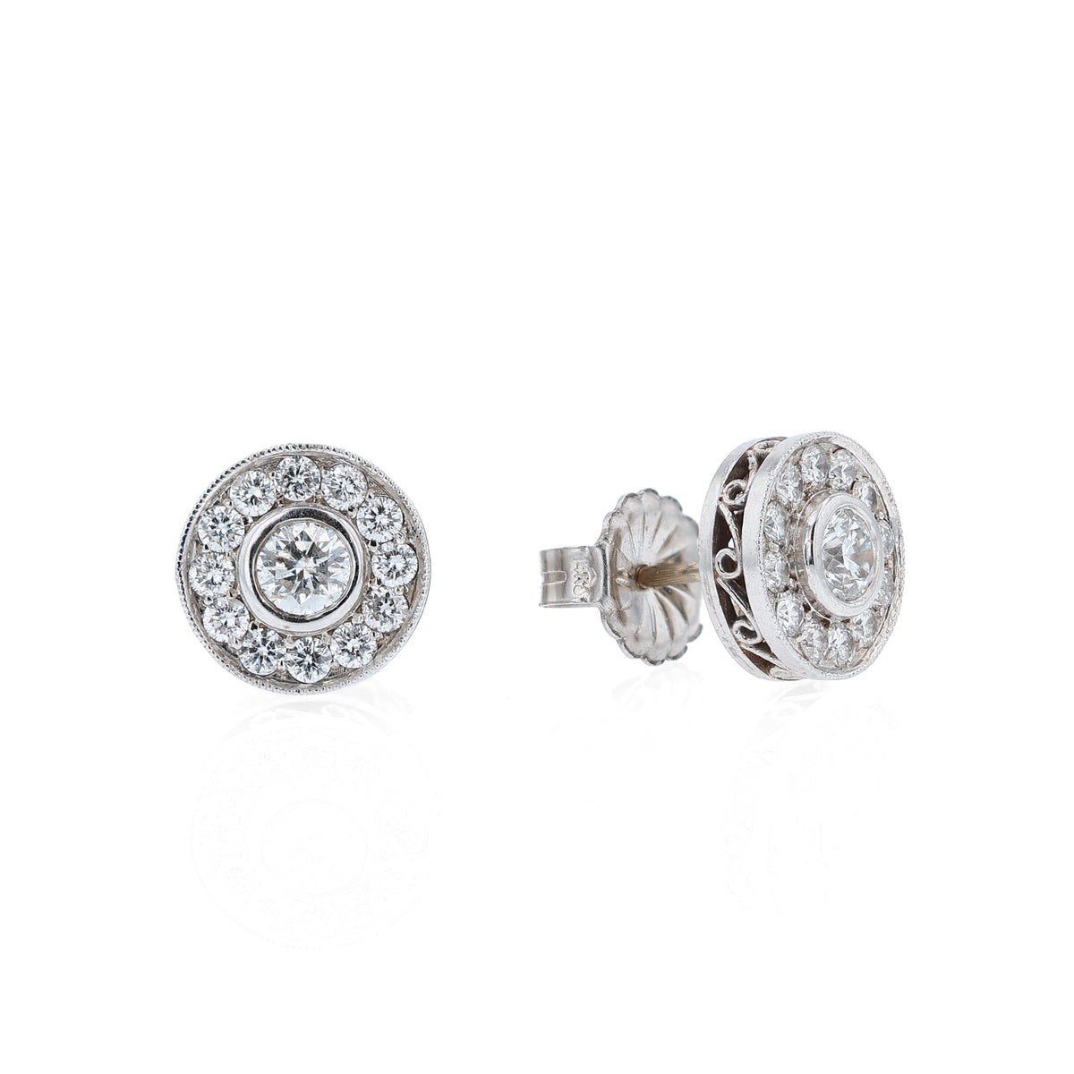 Estate 14k White Gold and 0.95ct Total Weight Diamond Cluster Stud Earrings