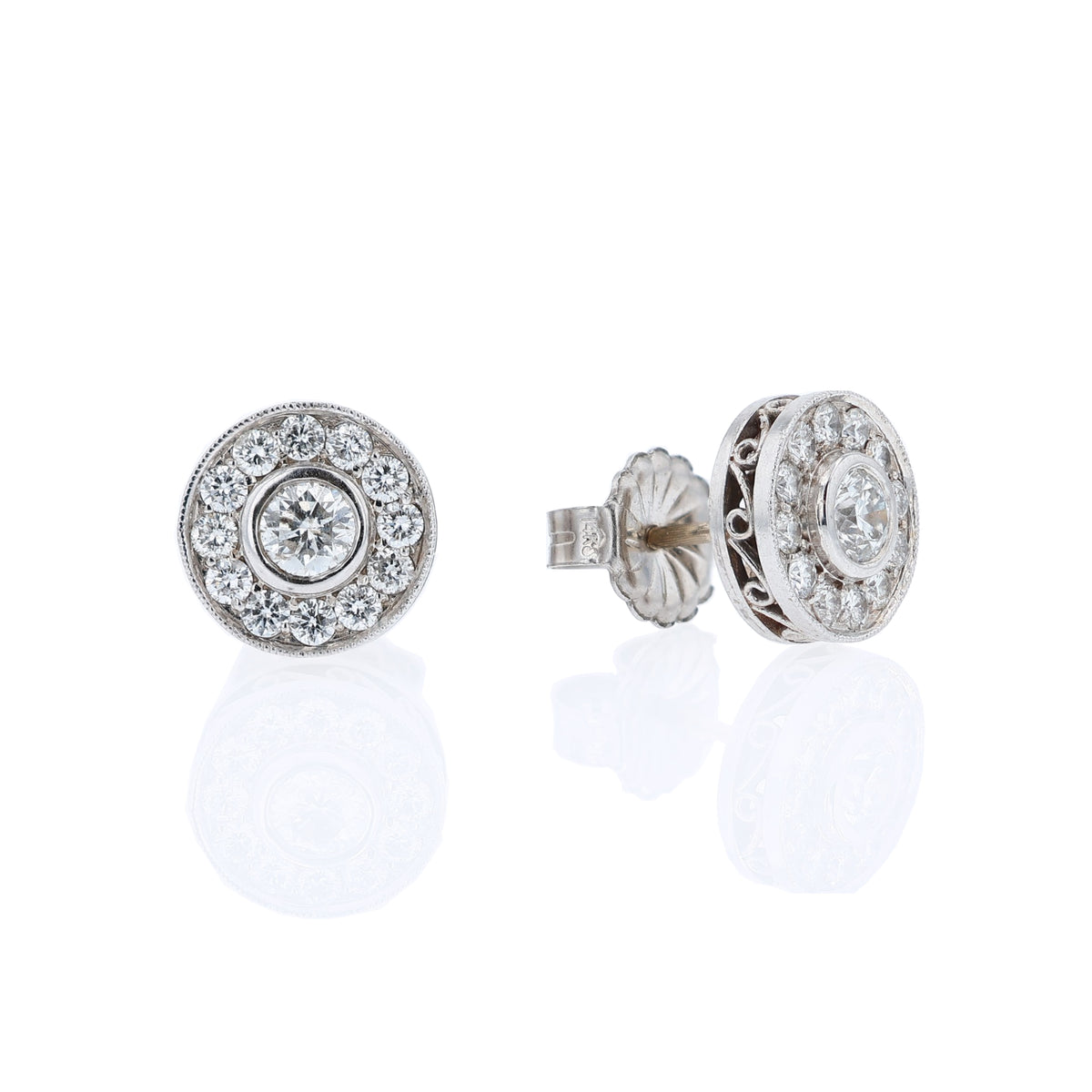 Estate 14k White Gold and 0.95ct Diamond Cluster Stud Earrings