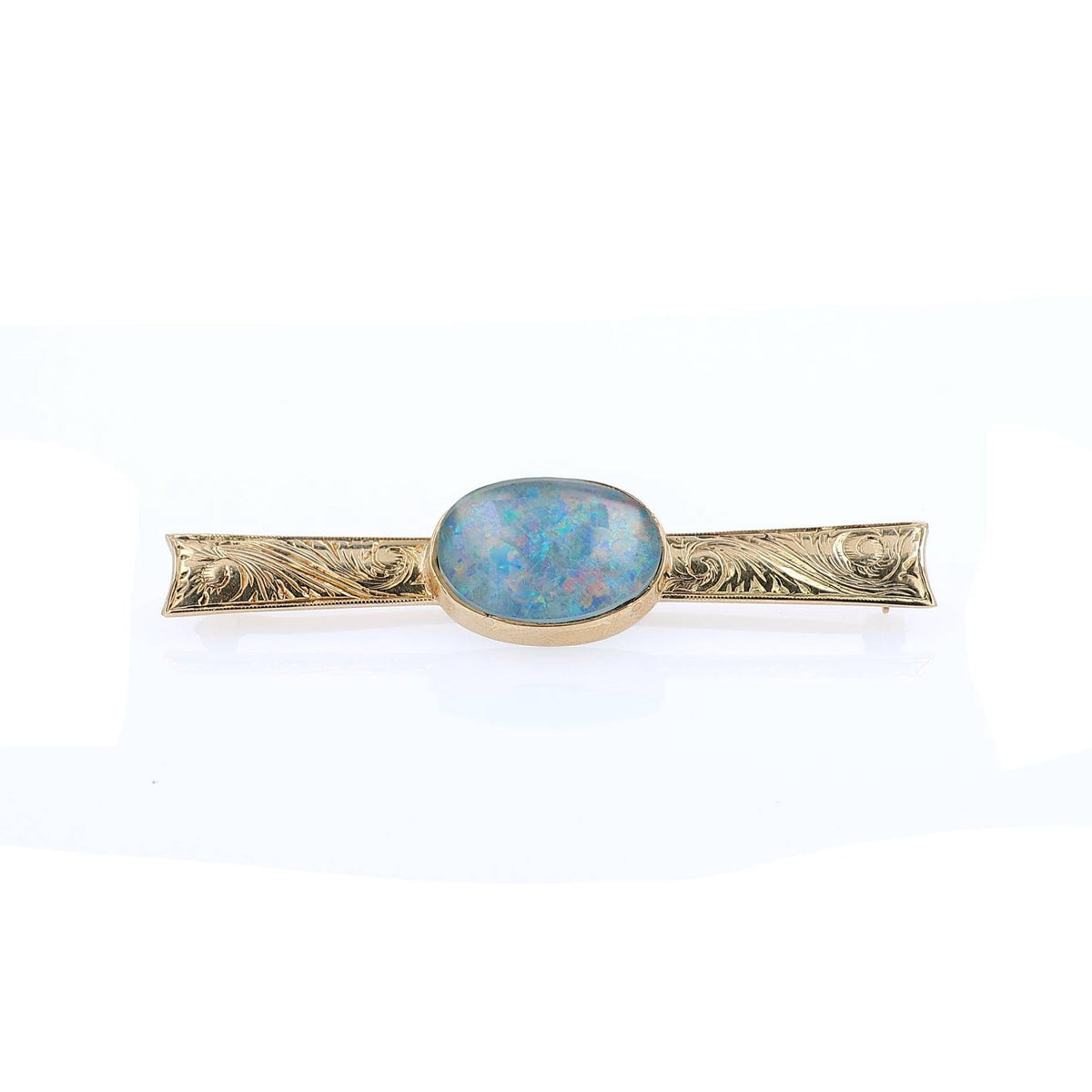 Estate 14k Yellow Gold and Oval Cabochon Opal Triplet Pin Bar