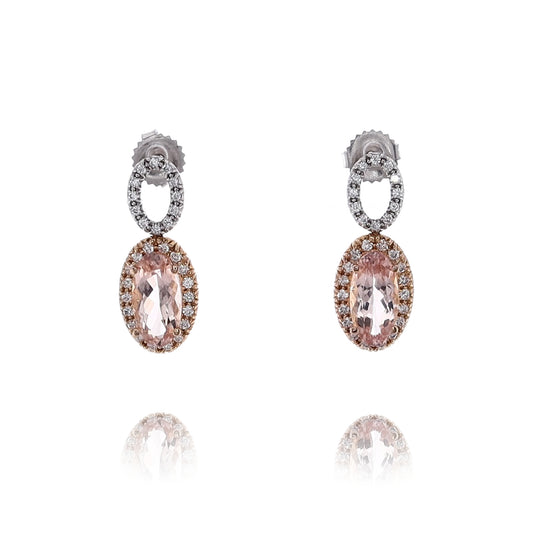 Estate 18 Karat Rose and White Gold Diamond and Morganite Earrings