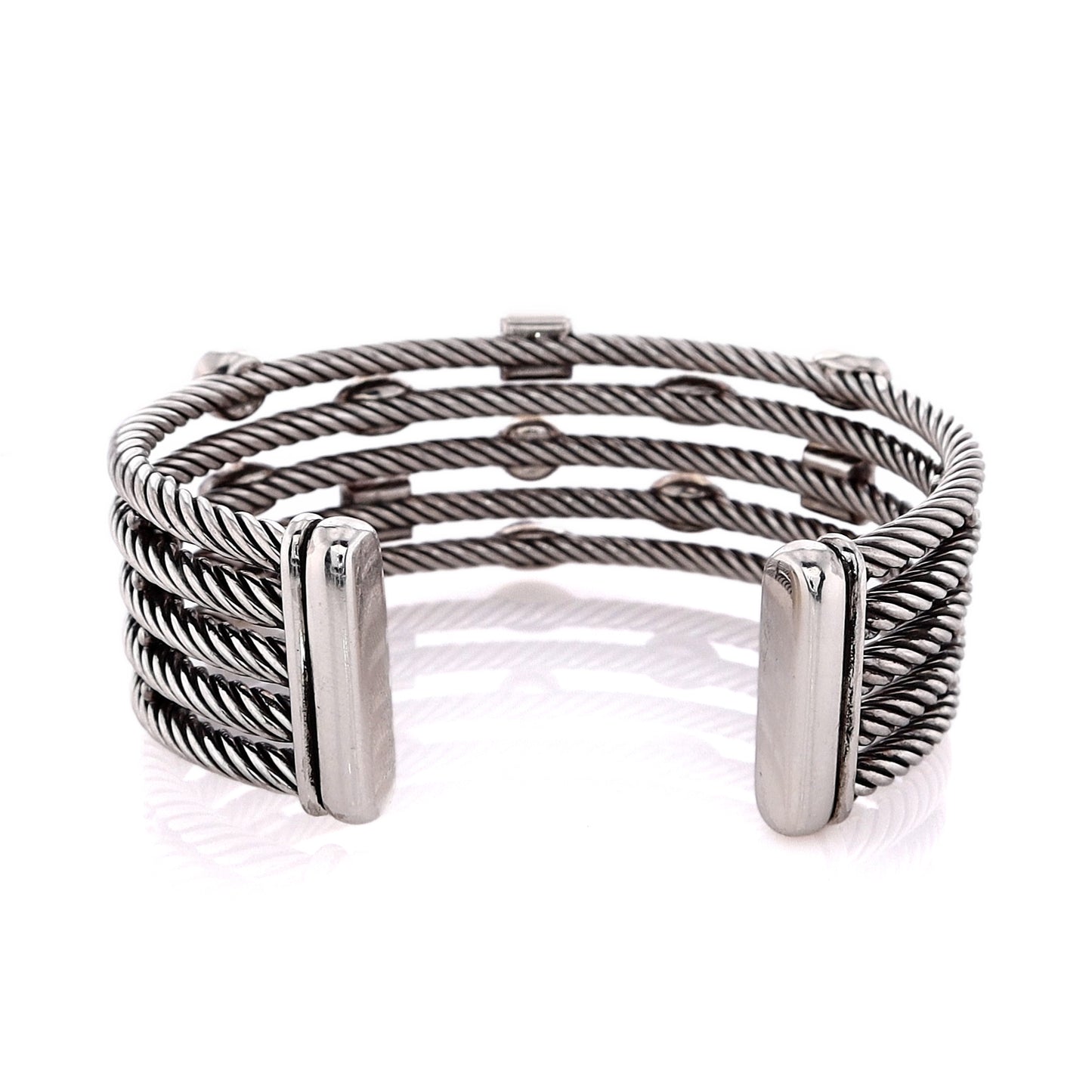 David Yurman Confetti Collection Sterling Silver Multi Stones Bezel Set 5 Row Cuff Bracelet