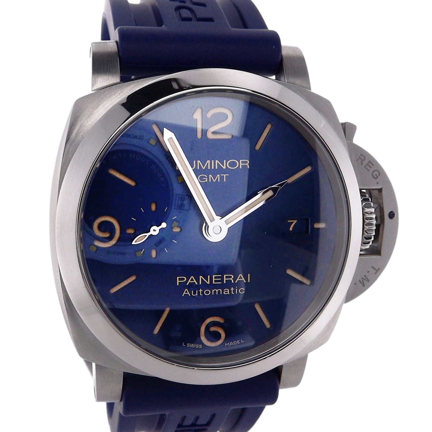 Estate Panerai Stainless Steel Gents 44mm Luminor Blue Dial Blue Rubber Strap PAM01033