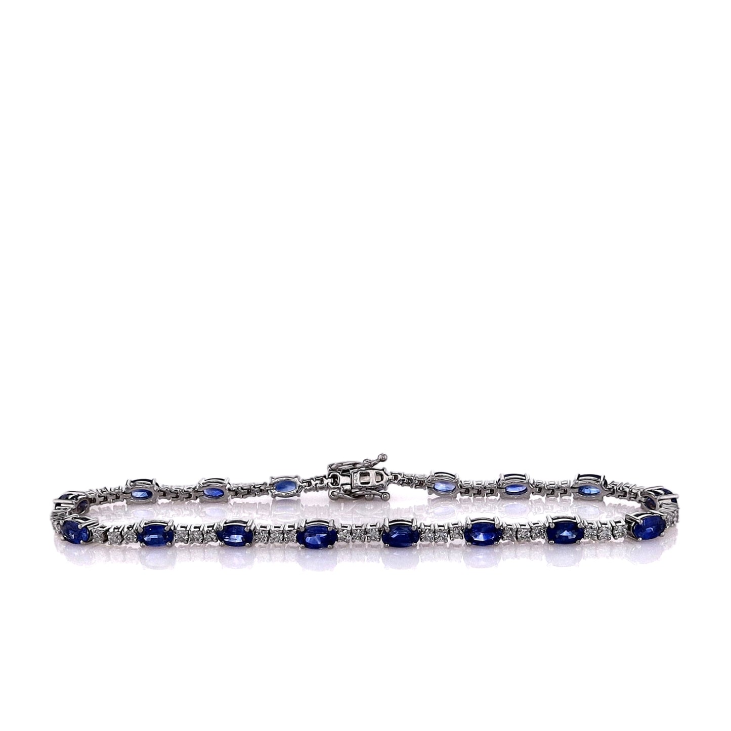 Estate 14k White Gold 7" Alternating Oval Sapphire and Diamond Bracelet