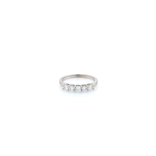 Estate 14 Karat White Gold Shared Prong Diamond Wedding Band