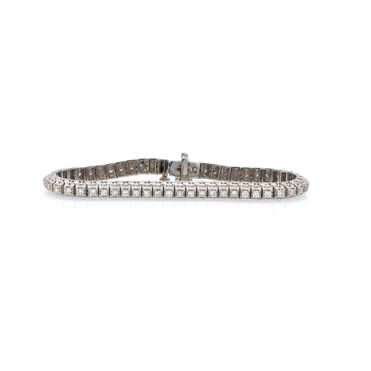 Estate 14 Karat White Gold Diamond Bracelet With Filagree Sides