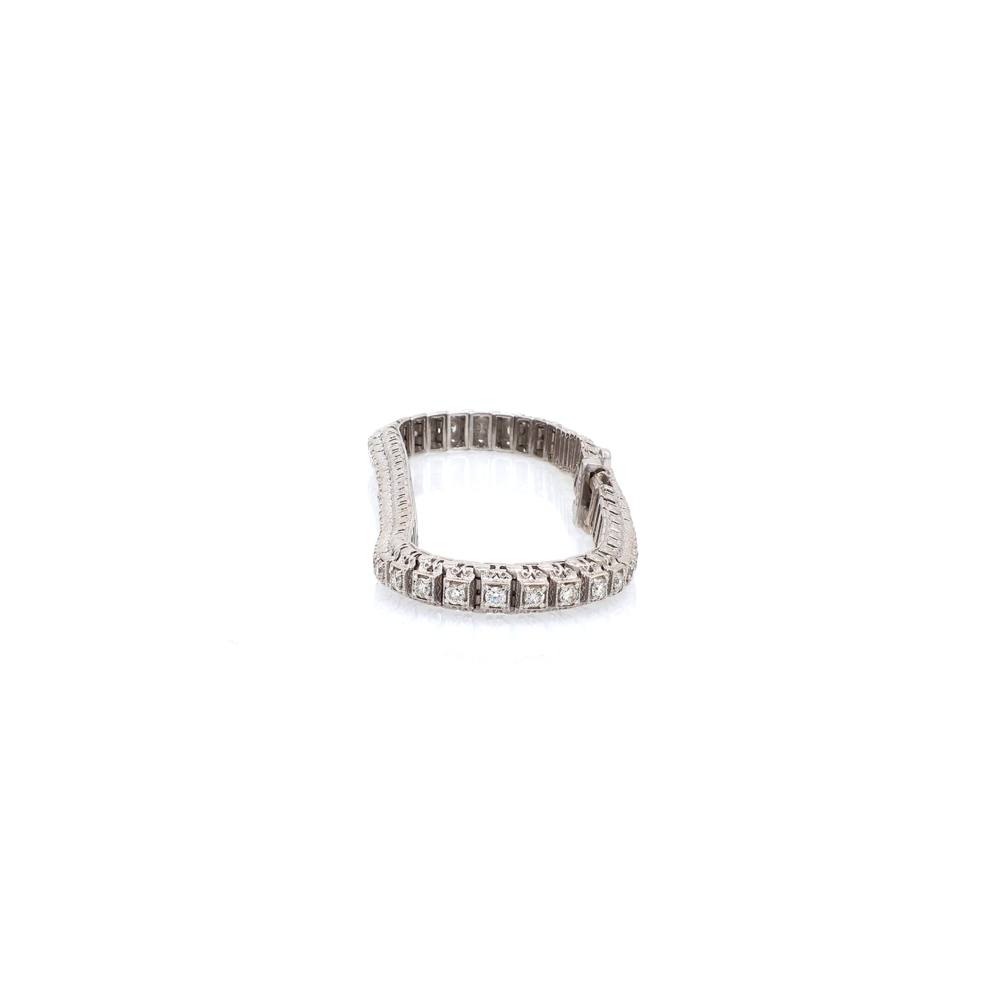 Estate 14 Karat White Gold Diamond Bracelet With Filagree Sides