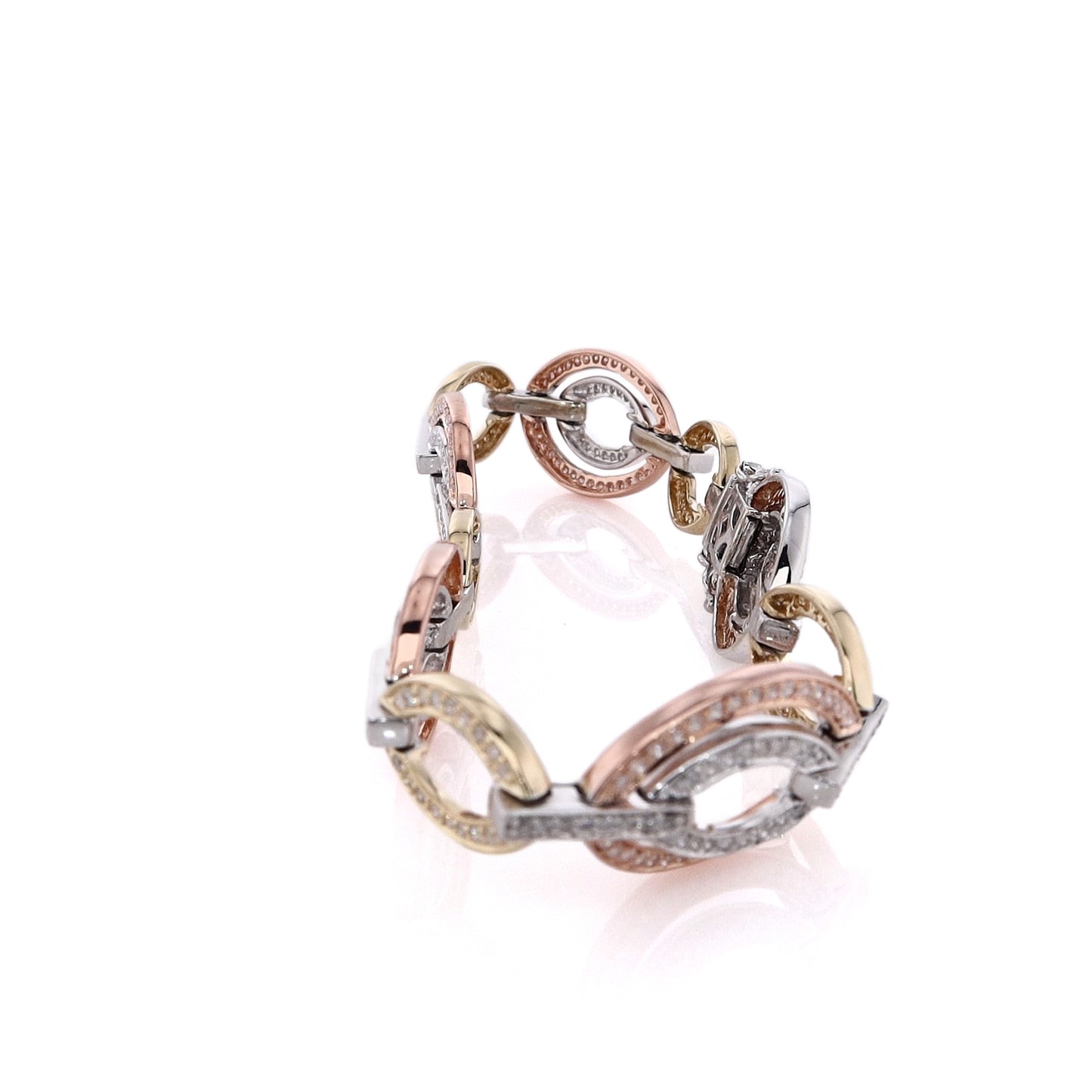 Estate 14 Karat Tri-Tone Gold Alternating Oval and Bar Link Diamond Bracelet