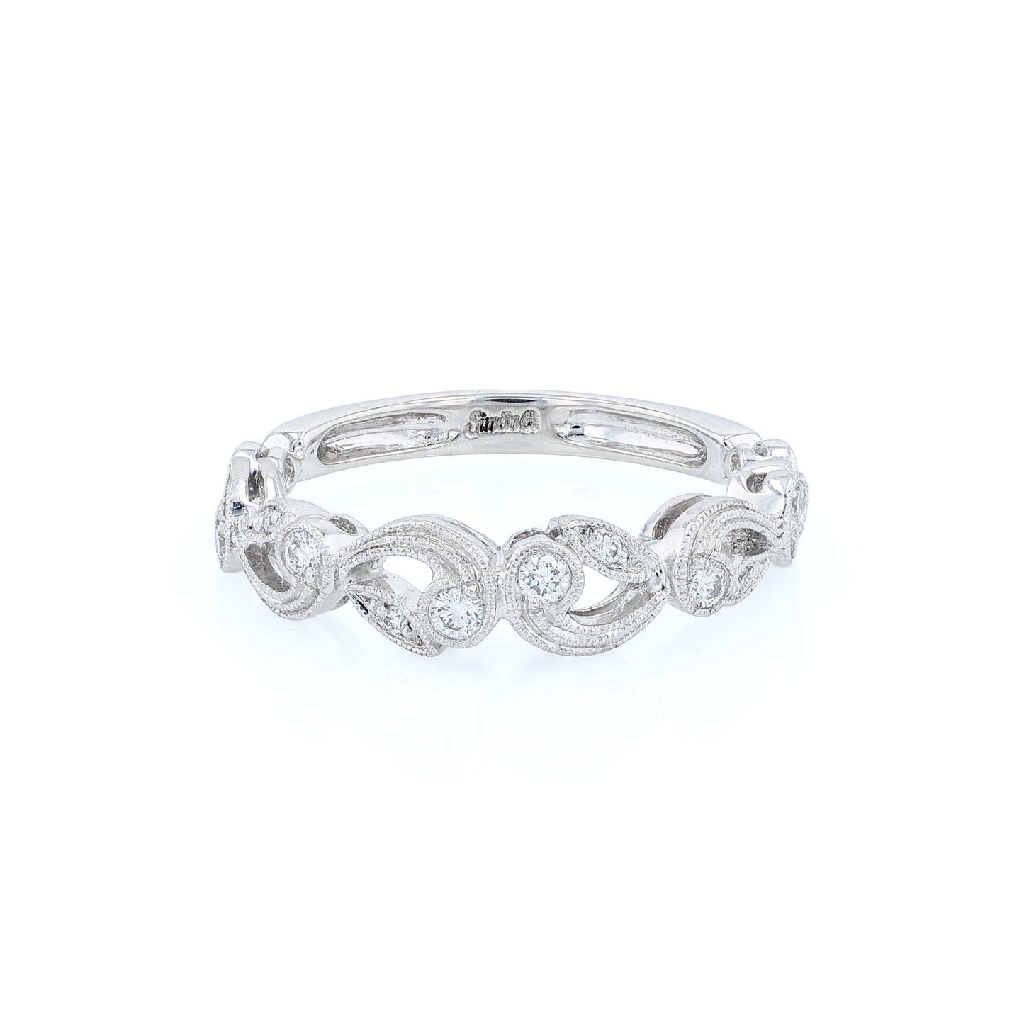 Estate Simon G Platinum Swirl Design Milgrain Bezel Diamond Wedding Band