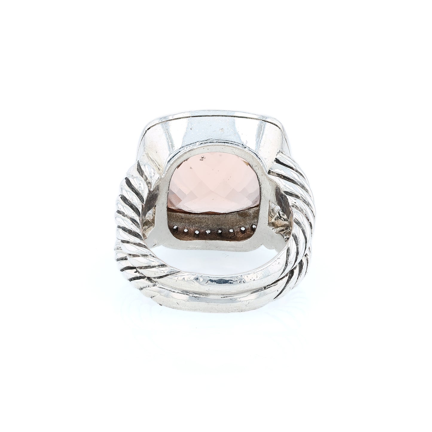 Estate David Yurman Sterling Silver Morganite and Diamond Halo Ring