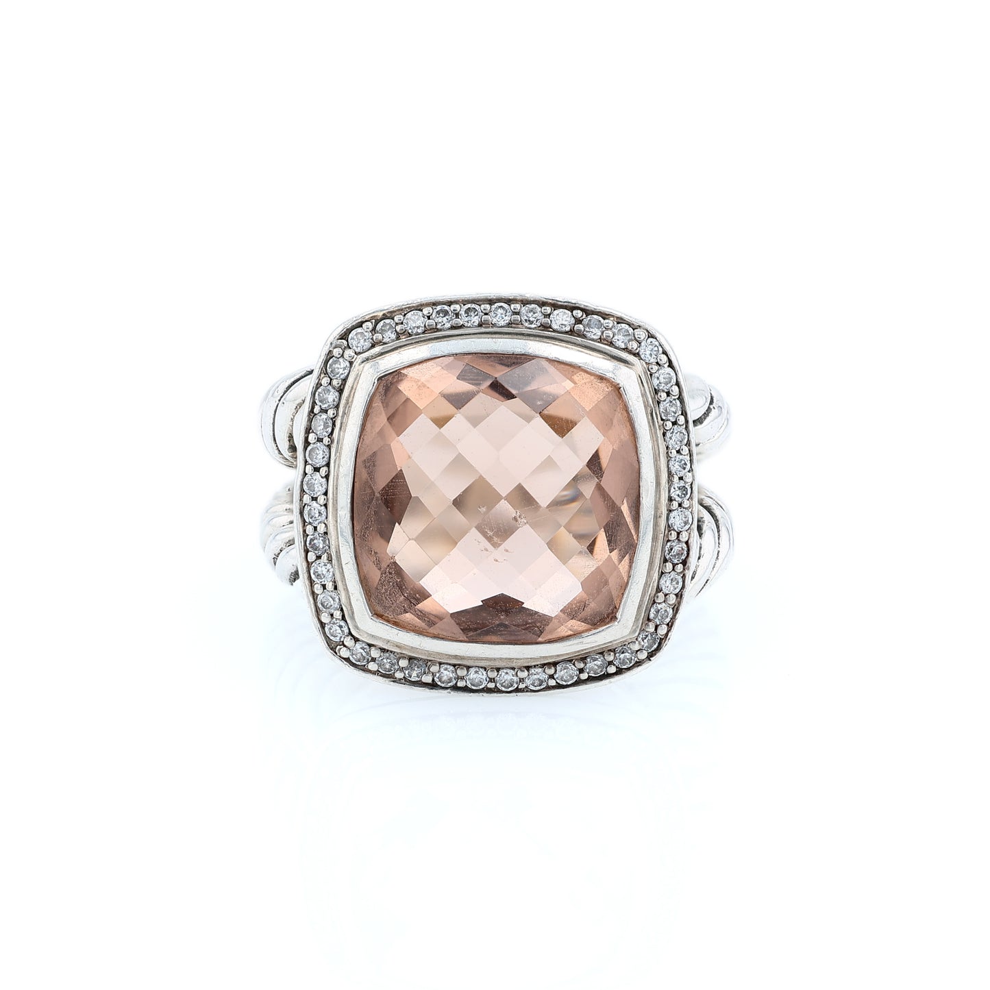 Estate David Yurman Sterling Silver Morganite and Diamond Halo Ring