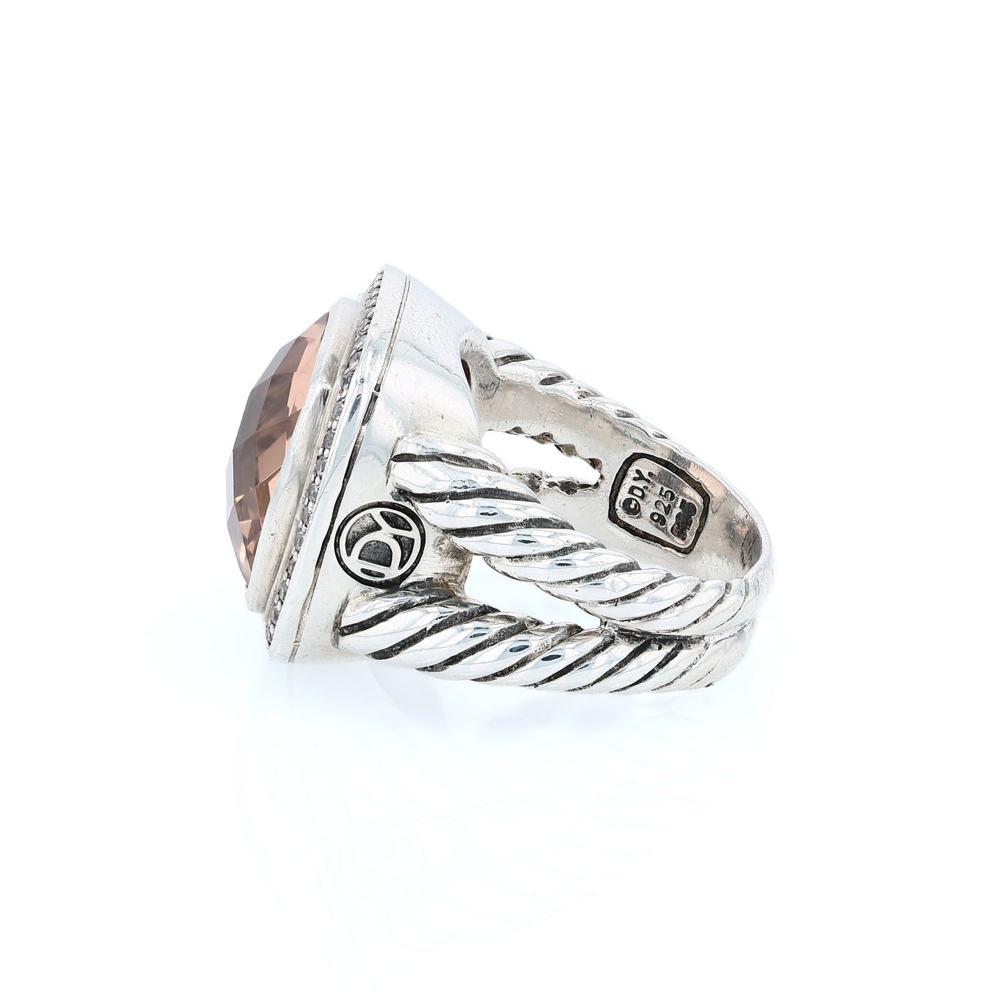 Estate David Yurman Sterling Silver Morganite and Diamond Halo Ring