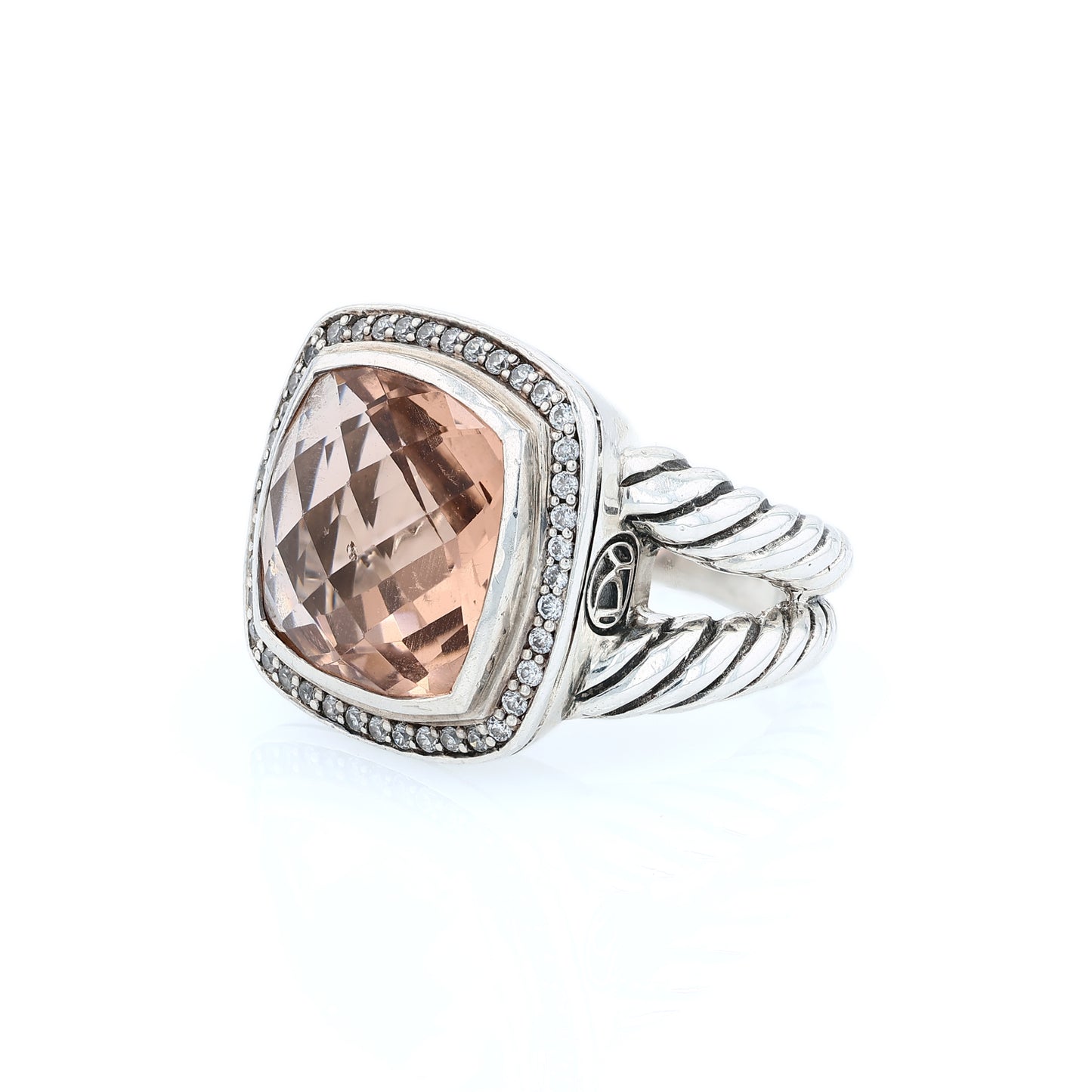 Estate David Yurman Sterling Silver Morganite and Diamond Halo Ring