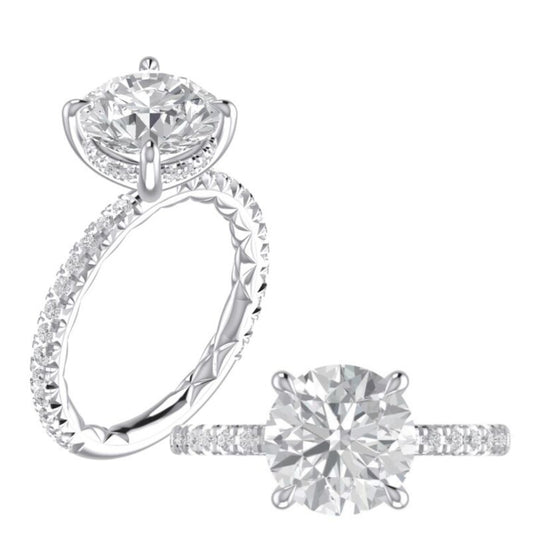 A. Jaffe Platinum Round Center Diamond 3/4th Around Engagement Ring With Hidden Halo