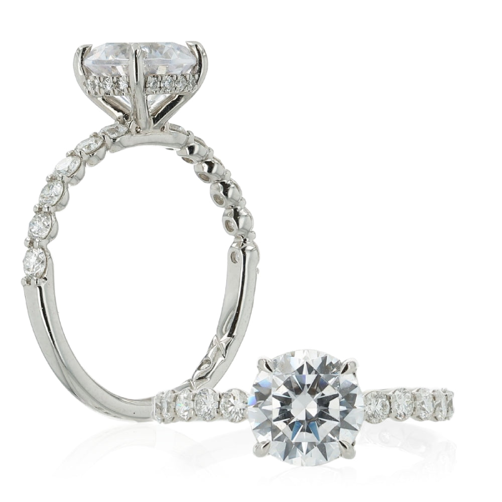 A. Jaffe Platinum Round Center Halfway Diamond Engagement Ring With Hidden Halo