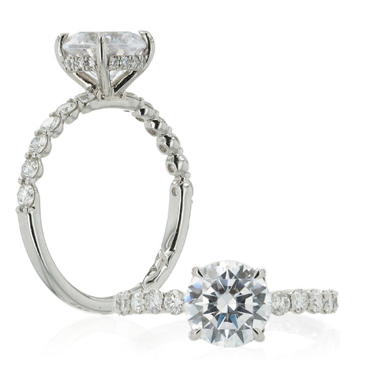 A. Jaffe Platinum Round Center Halfway Diamond Engagement Ring With Hidden Halo