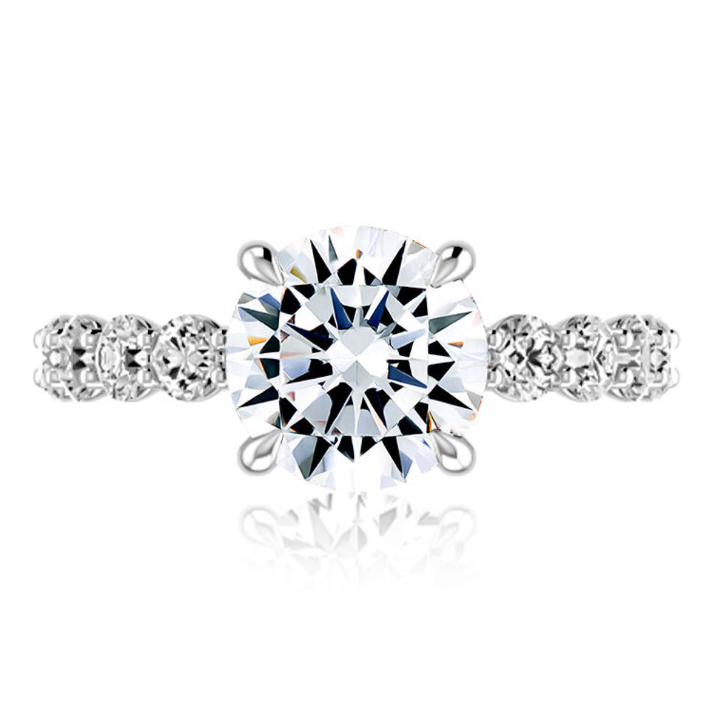 A. Jaffe Platinum Round Center Diamond Engagement Ring With Hidden Halo and Side Stones