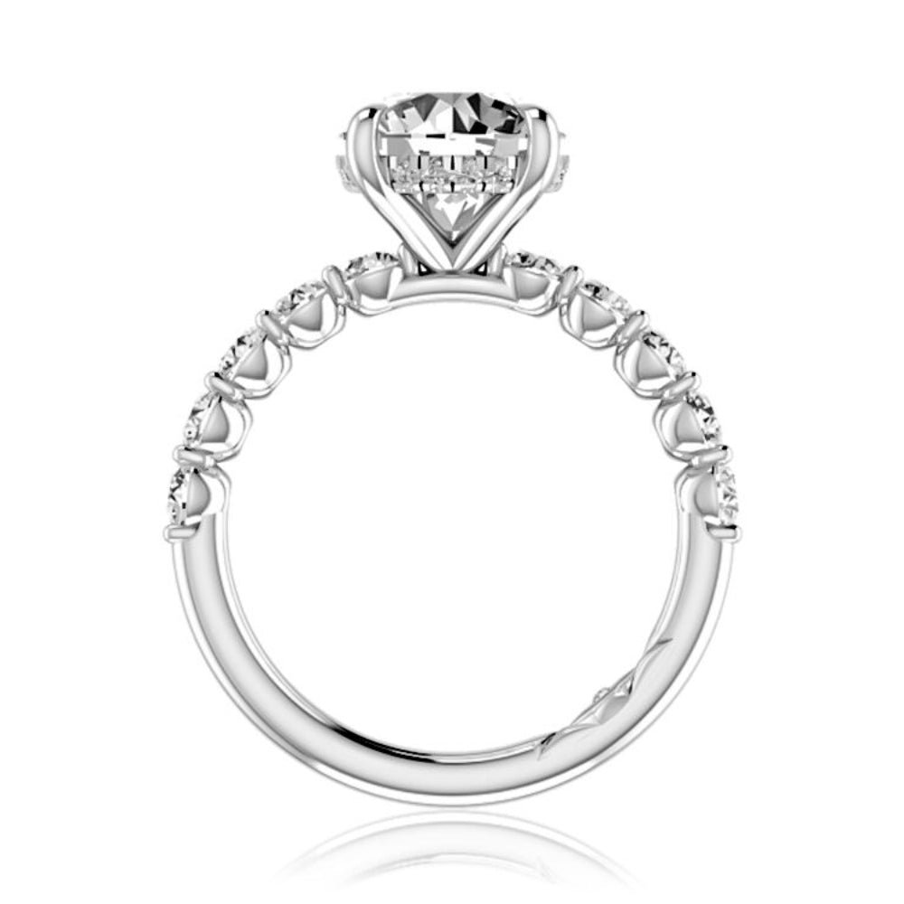 A. Jaffe Platinum Round Center Diamond Engagement Ring With Hidden Halo and Side Stones