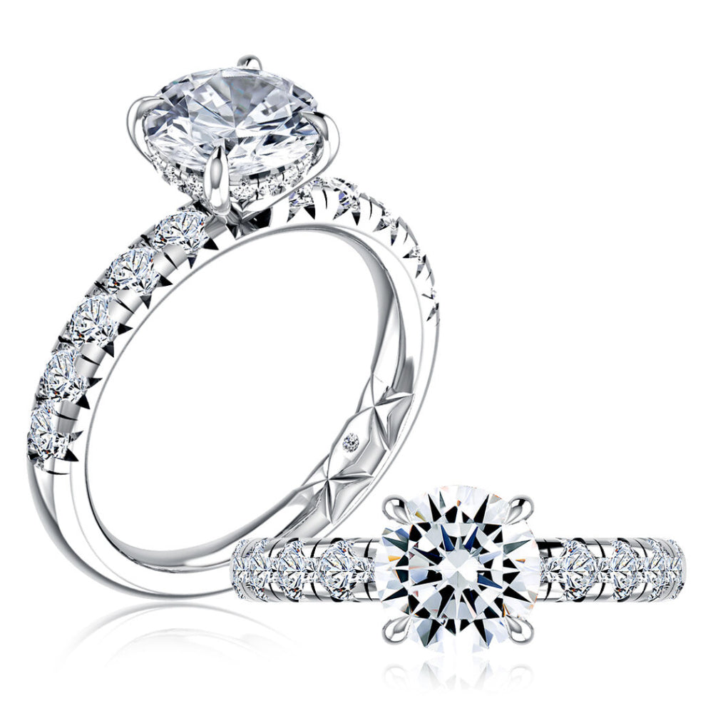 A. Jaffe Platinum Round Center Diamond Engagement Ring With Hidden Halo and Side Stones