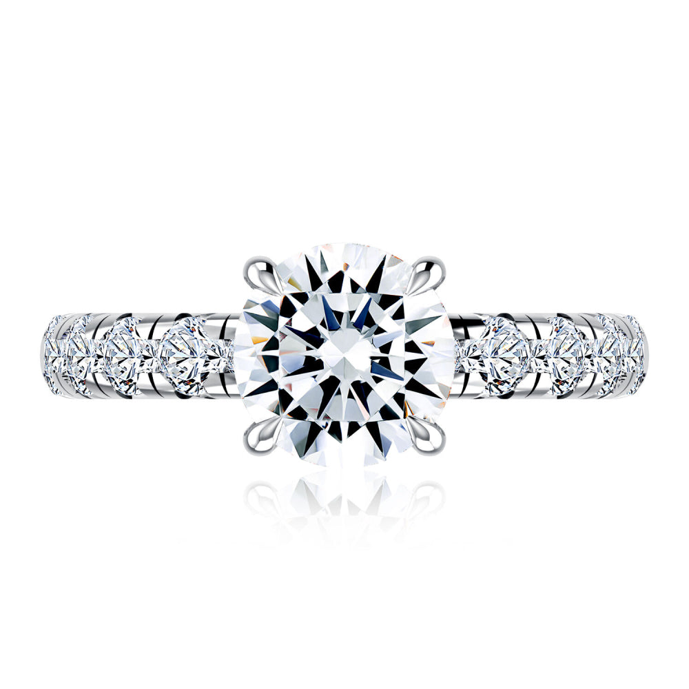 A. Jaffe Platinum Round Center Diamond Engagement Ring With Hidden Halo and Side Stones