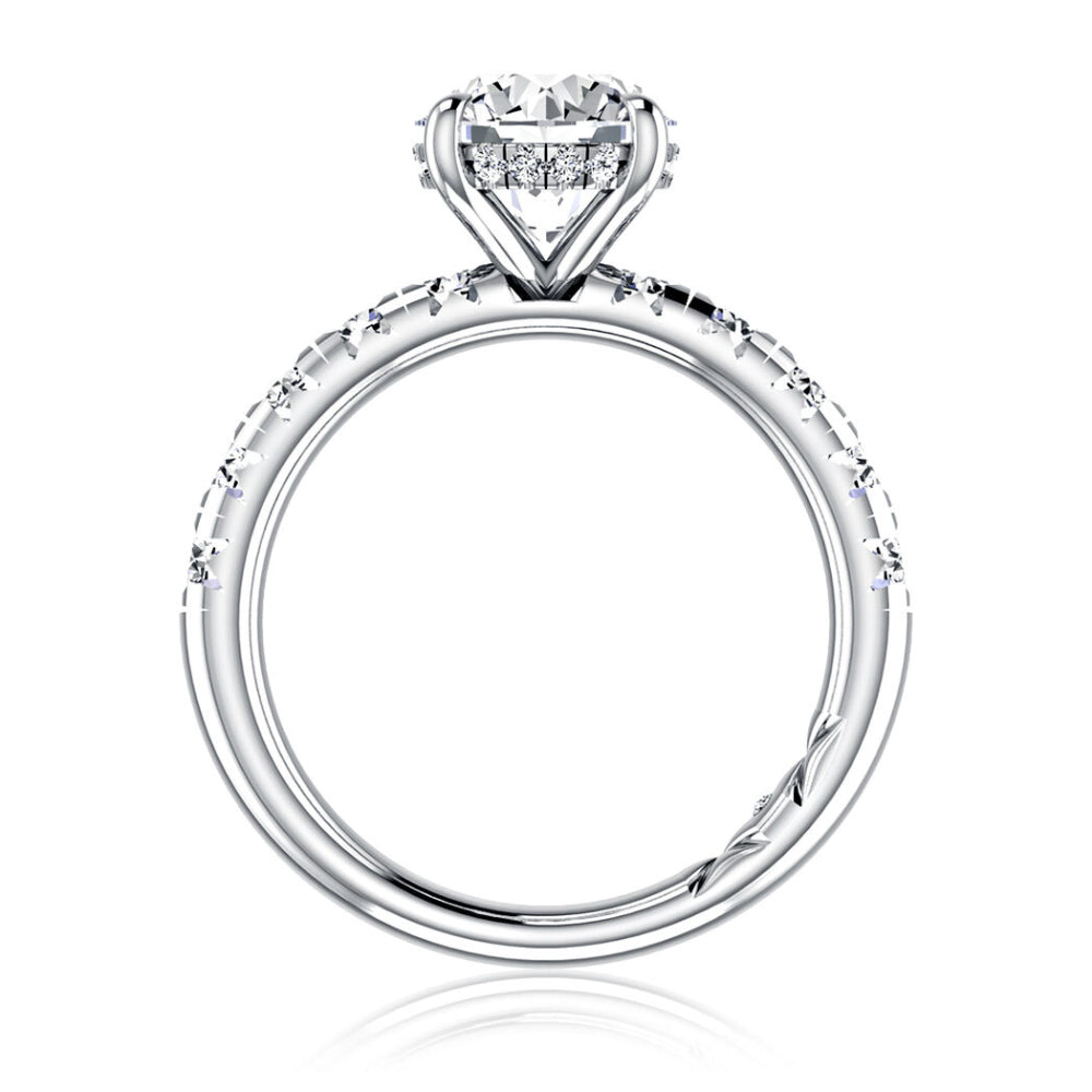 A. Jaffe Platinum Round Center Diamond Engagement Ring With Hidden Halo and Side Stones