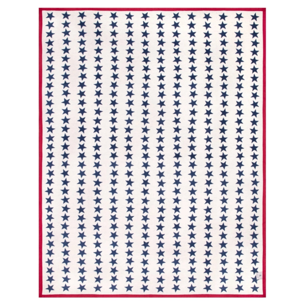 Pattern of blue stars on a white background with red border