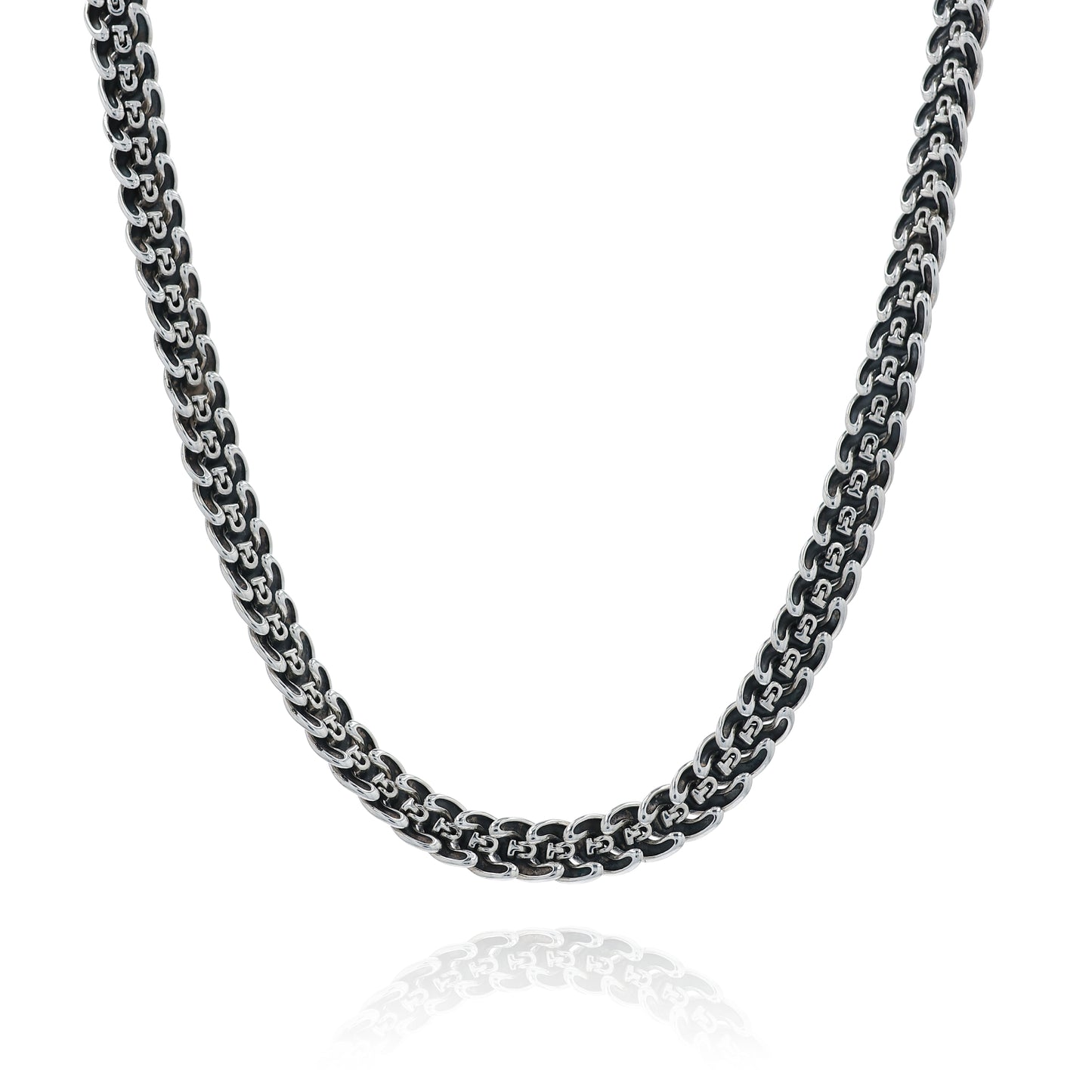 Sterling silver David Yurman chain link necklace on a white background