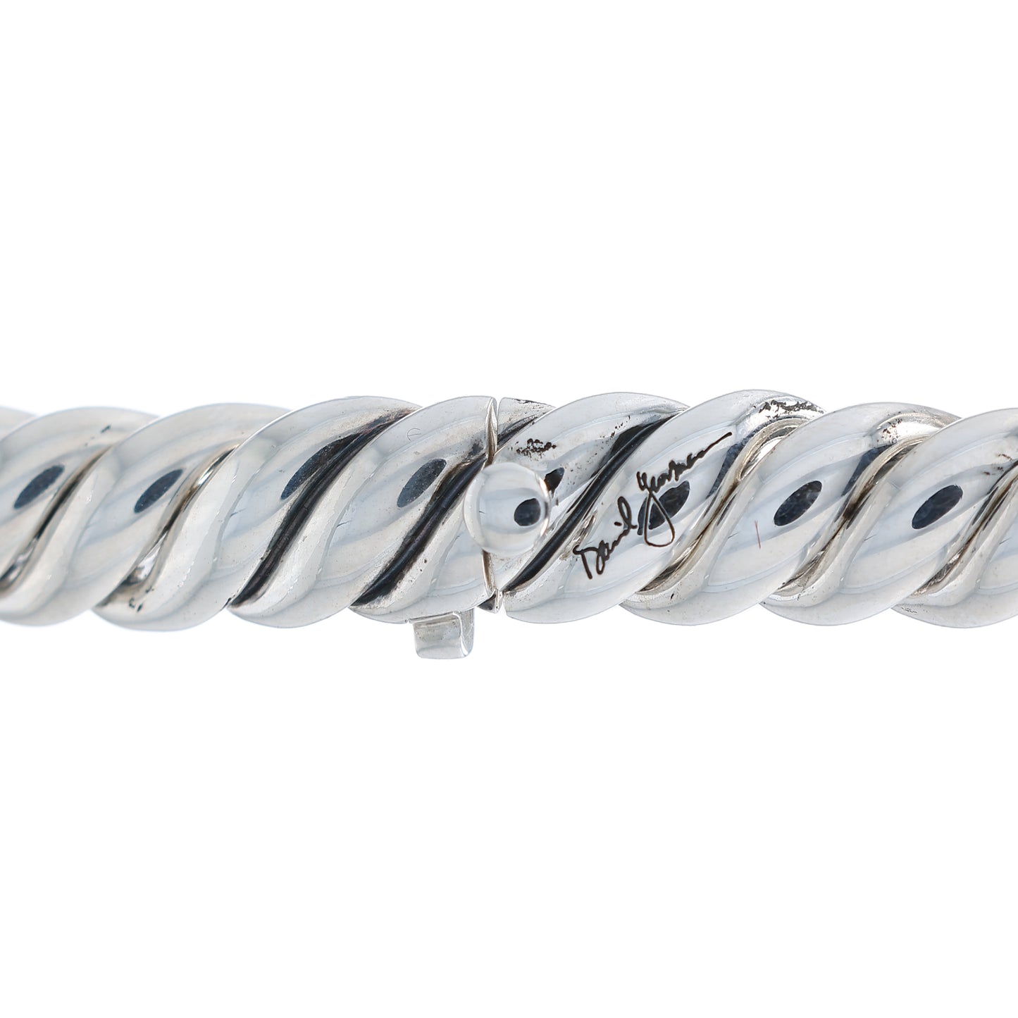 Sterling silver David Yurman chain link necklace on a white background