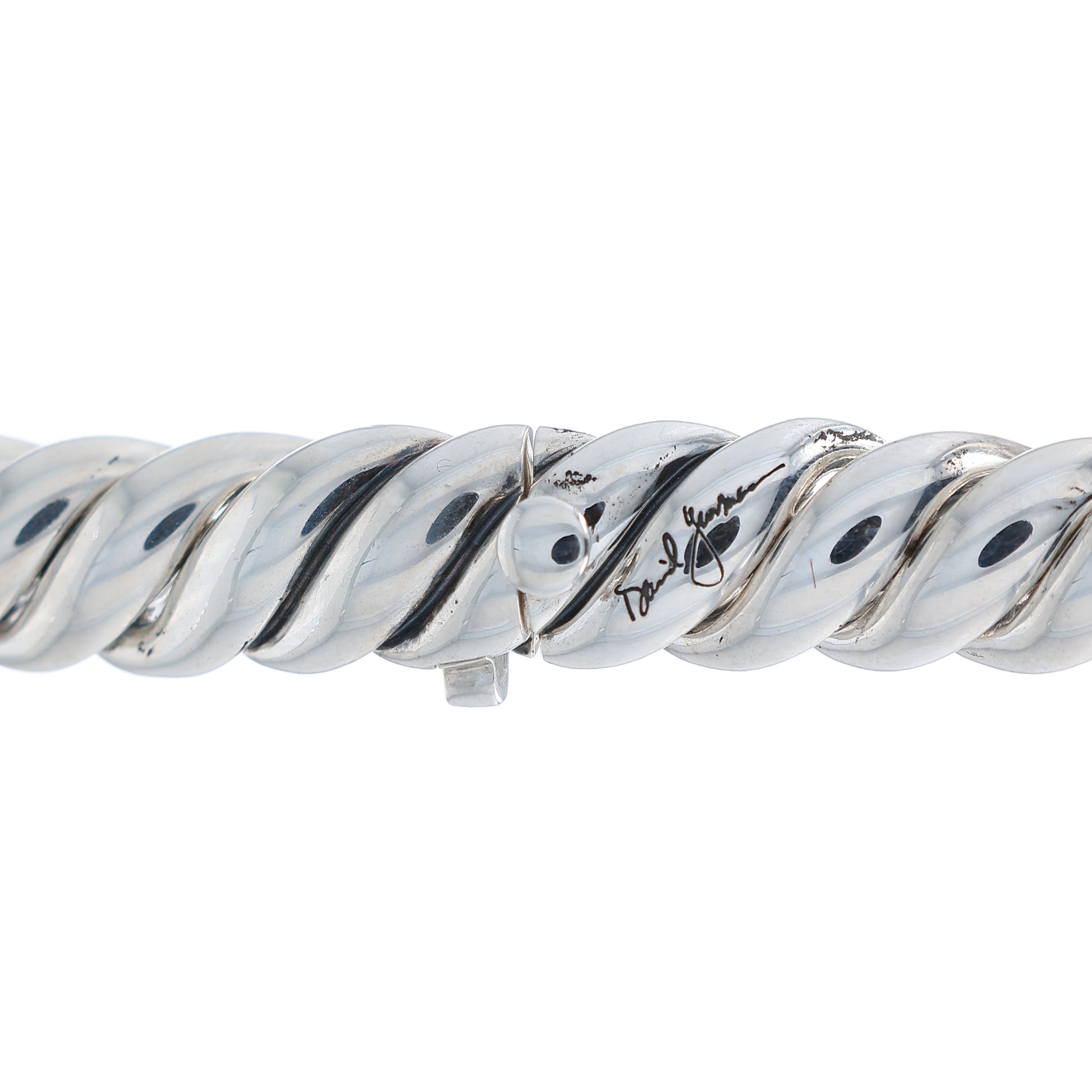Sterling silver David Yurman chain link necklace on a white background