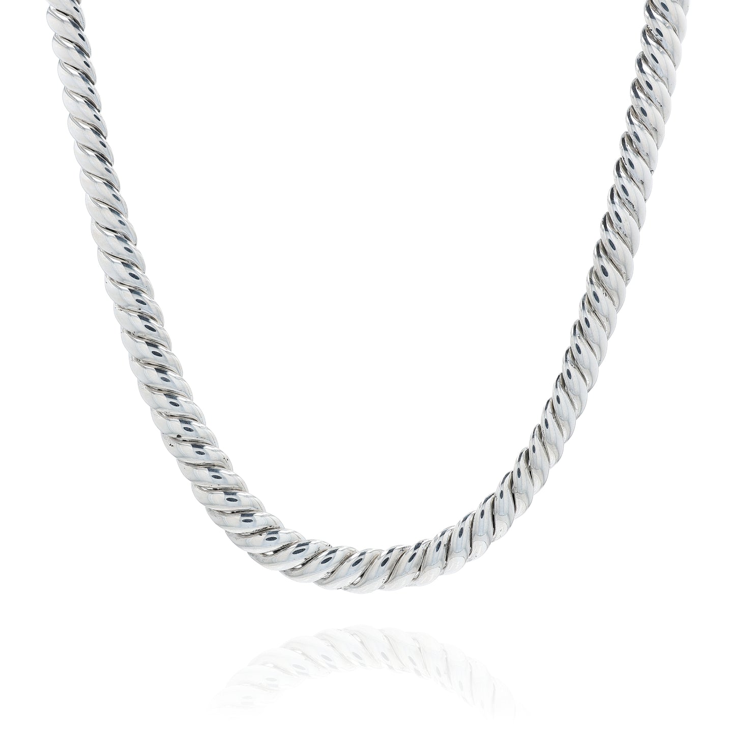 Sterling silver David Yurman chain link necklace on a white background