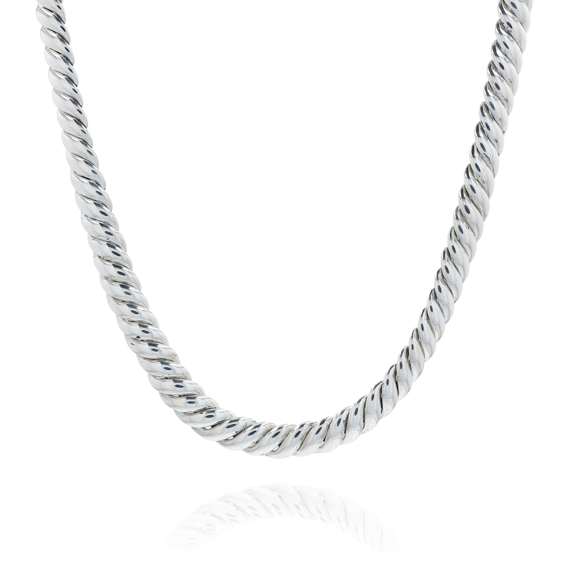 Sterling silver David Yurman chain link necklace on a white background