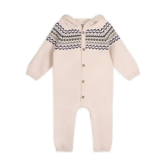Viverano Organics Fair Isle Jacquard Sweater Knit Baby Hooded Jumpsuit