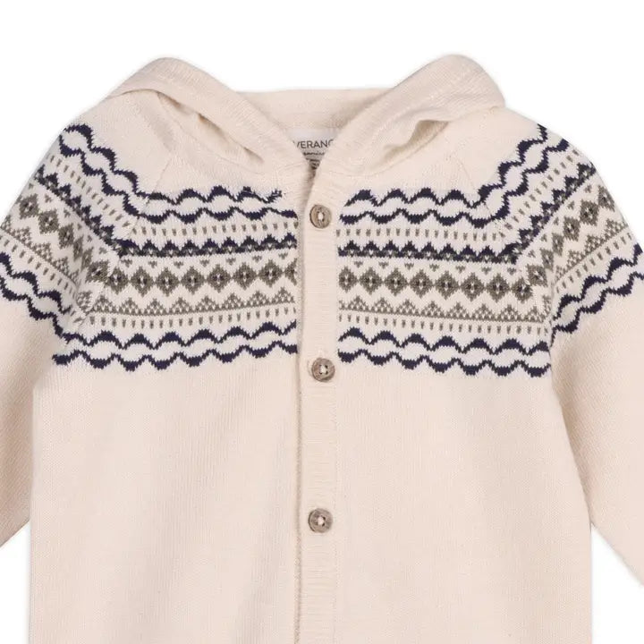 Viverano Organics Fair Isle Jacquard Sweater Knit Baby Hooded Jumpsuit