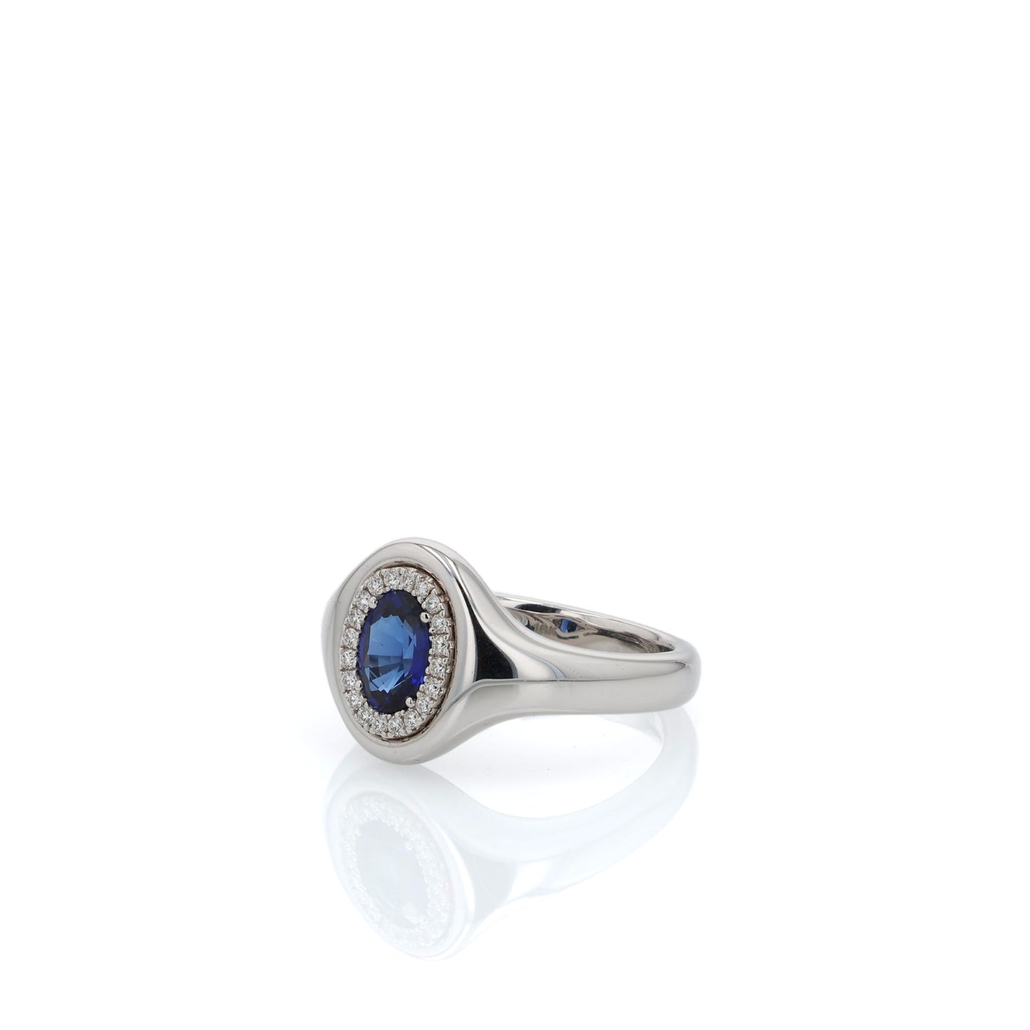 18k White Gold 1.10ct Oval Sapphire and Diamond Halo Ring
