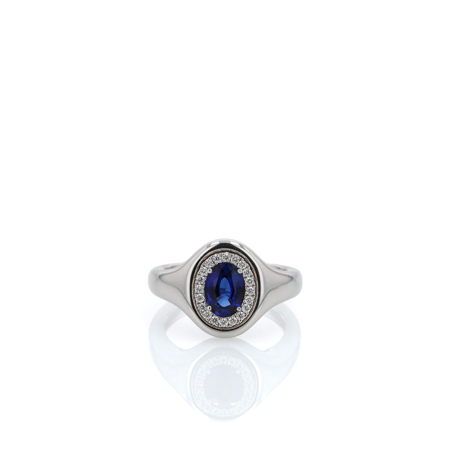 18k White Gold 1.10ct Oval Sapphire and Diamond Halo Ring