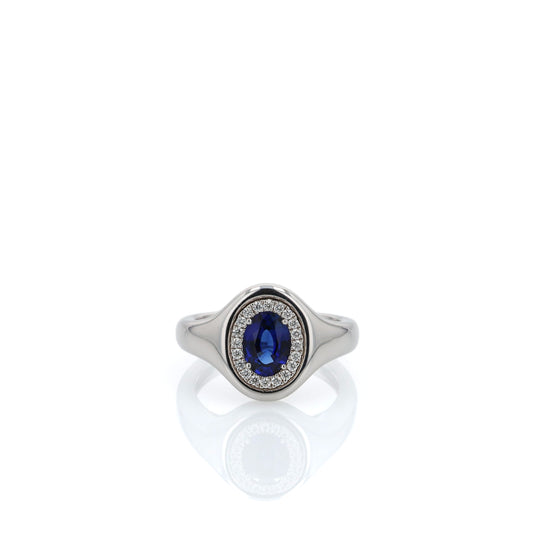 18k White Gold 1.10ct Oval Sapphire and Diamond Halo Ring