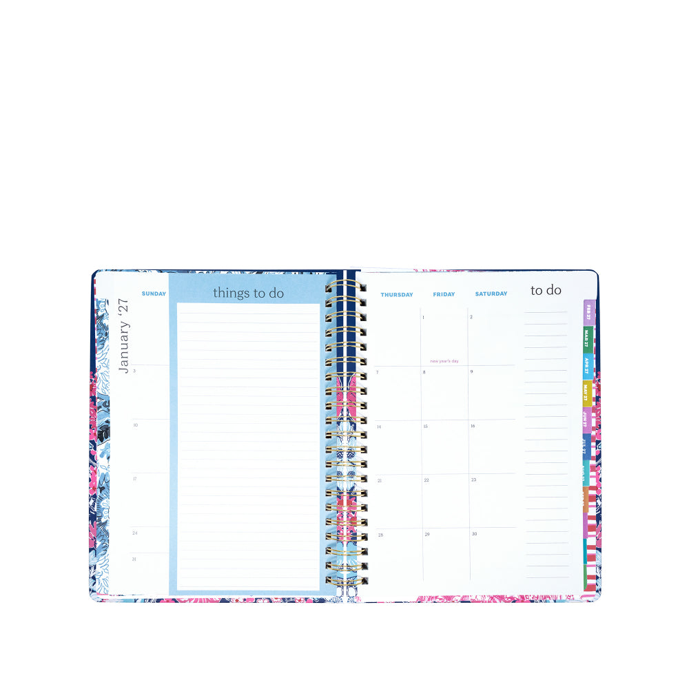 Planner with colorful design on a white background